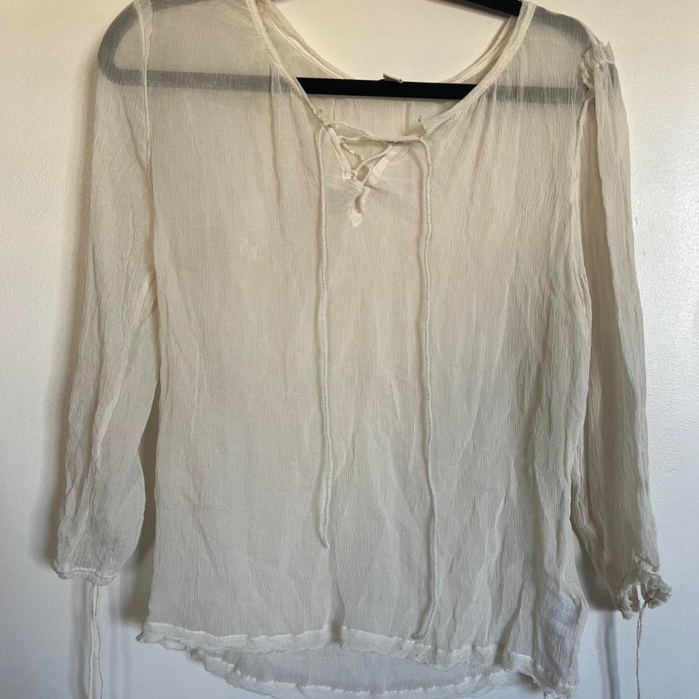True Religion off white sheer long sleeve blouse